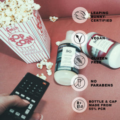 Compact TSA-approved packaging for R+Co TV Perfect Travel Set.