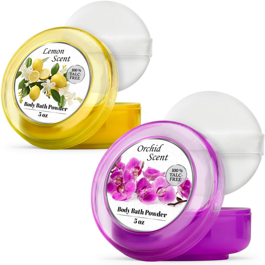 R-NEU Body Powder with plush puff for easy, mess-free application after shower