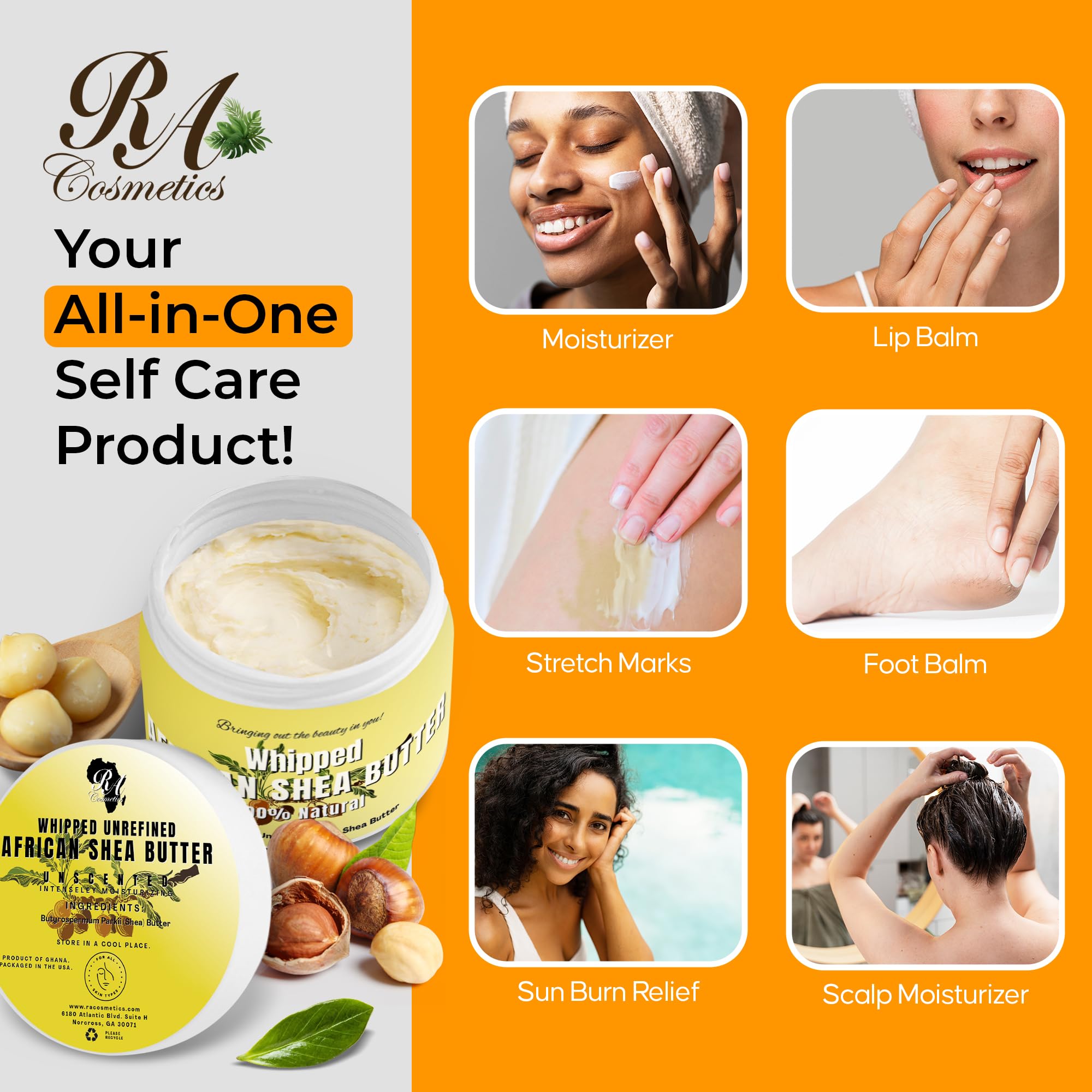 RA COSMETICS leave-in hair care application with shea butter for smoother manageability.