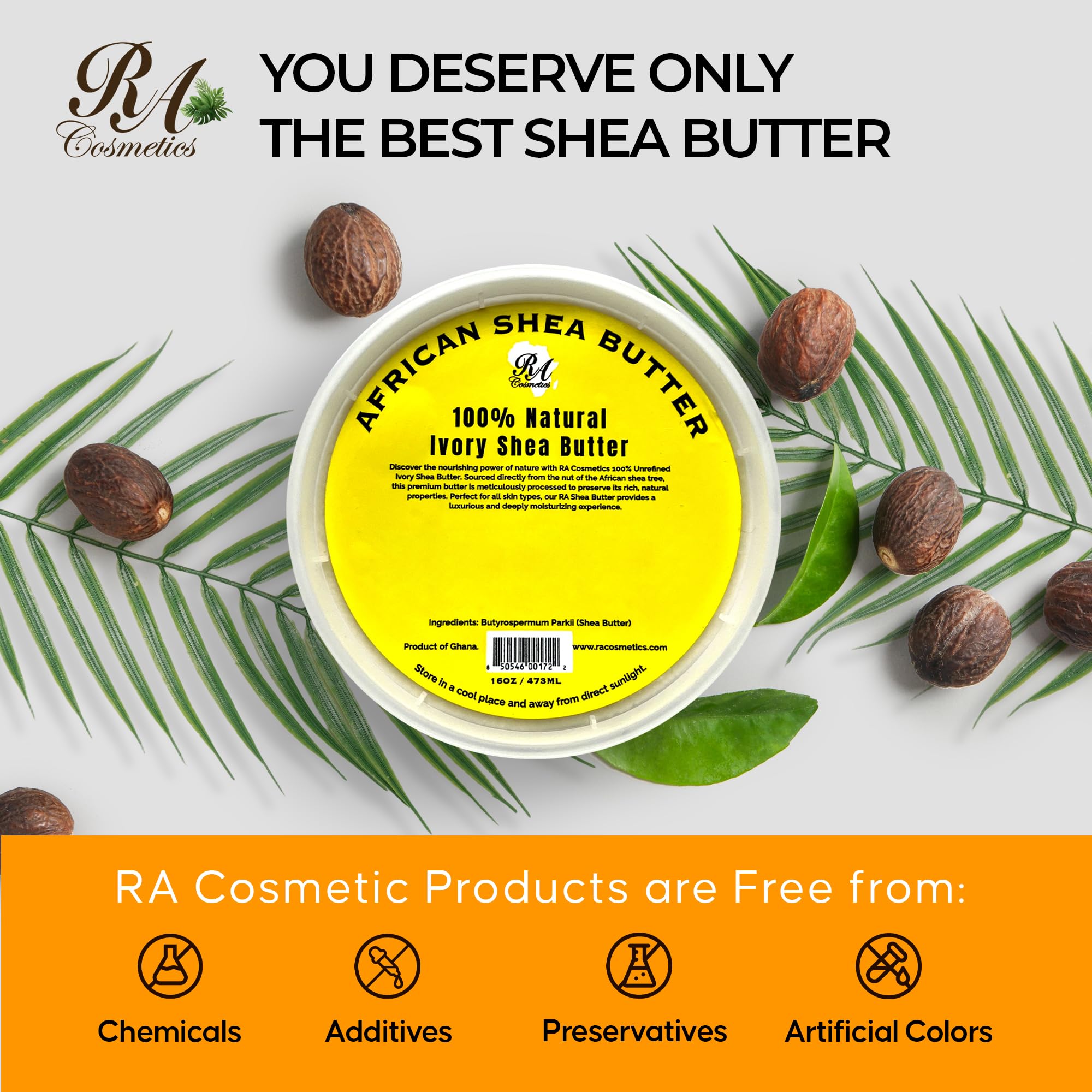 RA Cosmetics Ivory shea butter on hair ends for smoother styling.