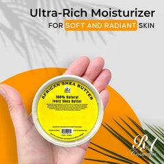 RA Cosmetics Ivory shea butter label close-up, natural unrefined quality for DIY skincare.