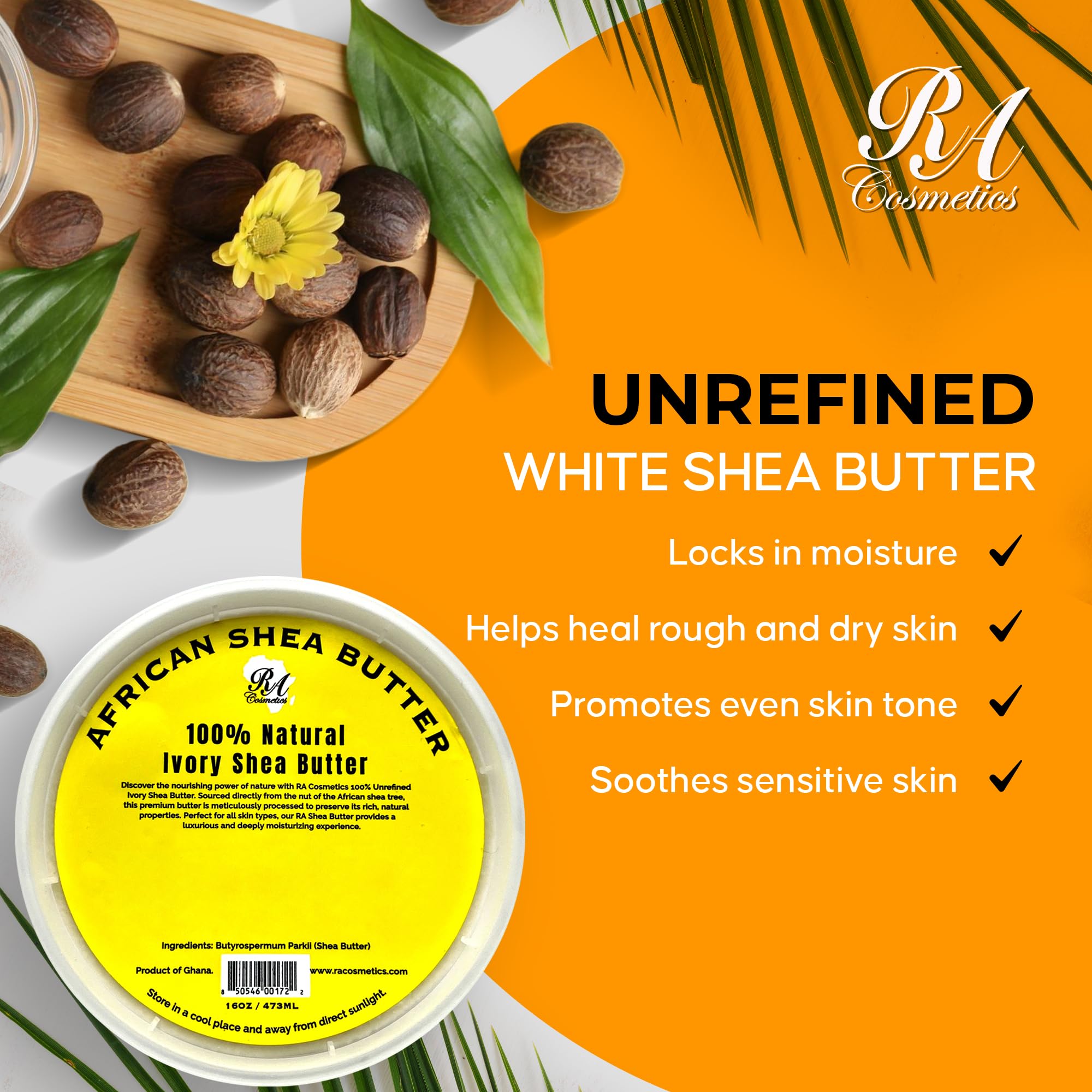 RA Cosmetics Ivory shea butter scoop in hand, ready to melt and blend.