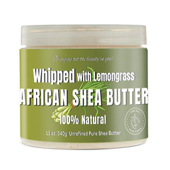 RA COSMETICS whipped shea butter lemongrass jar shows rich hydration for glowing skin.