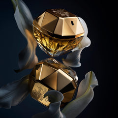 Rabanne Lady Million packaging box on display suggesting a luxurious gift option.