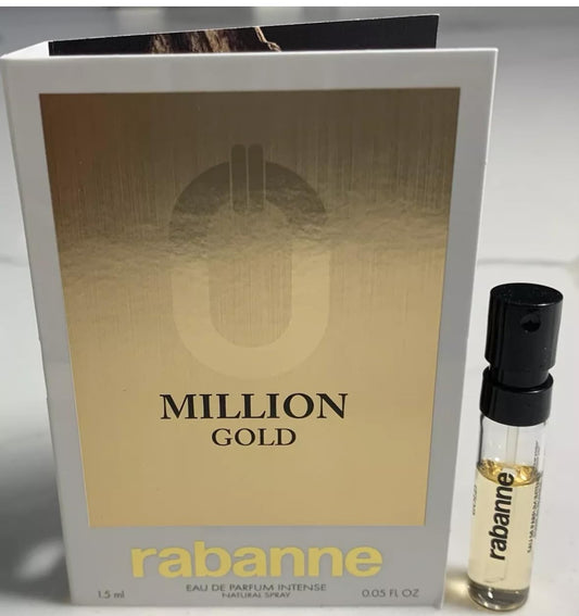 Rabanne Million Gold Intense sample vial for on-the-go luxury fragrance testing
