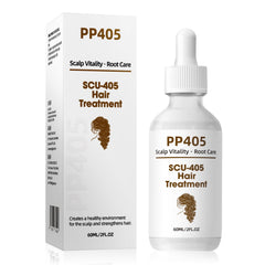 Racgrul PP405 serum bottle closeup highlighting lightweight, non-greasy formula for daily scalp care.