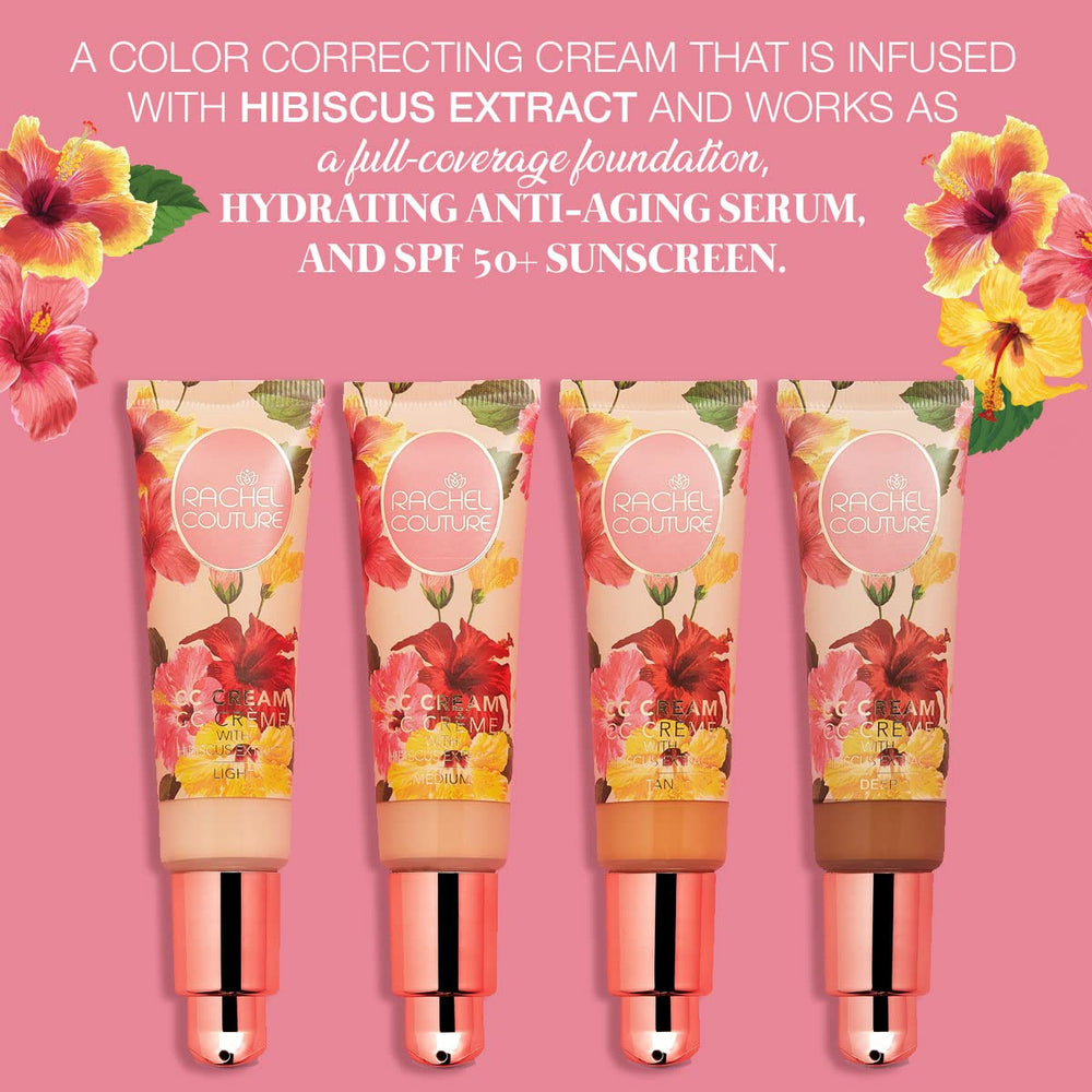 Rachel Couture CC Cream hibiscus extract supports refreshed skin texture.