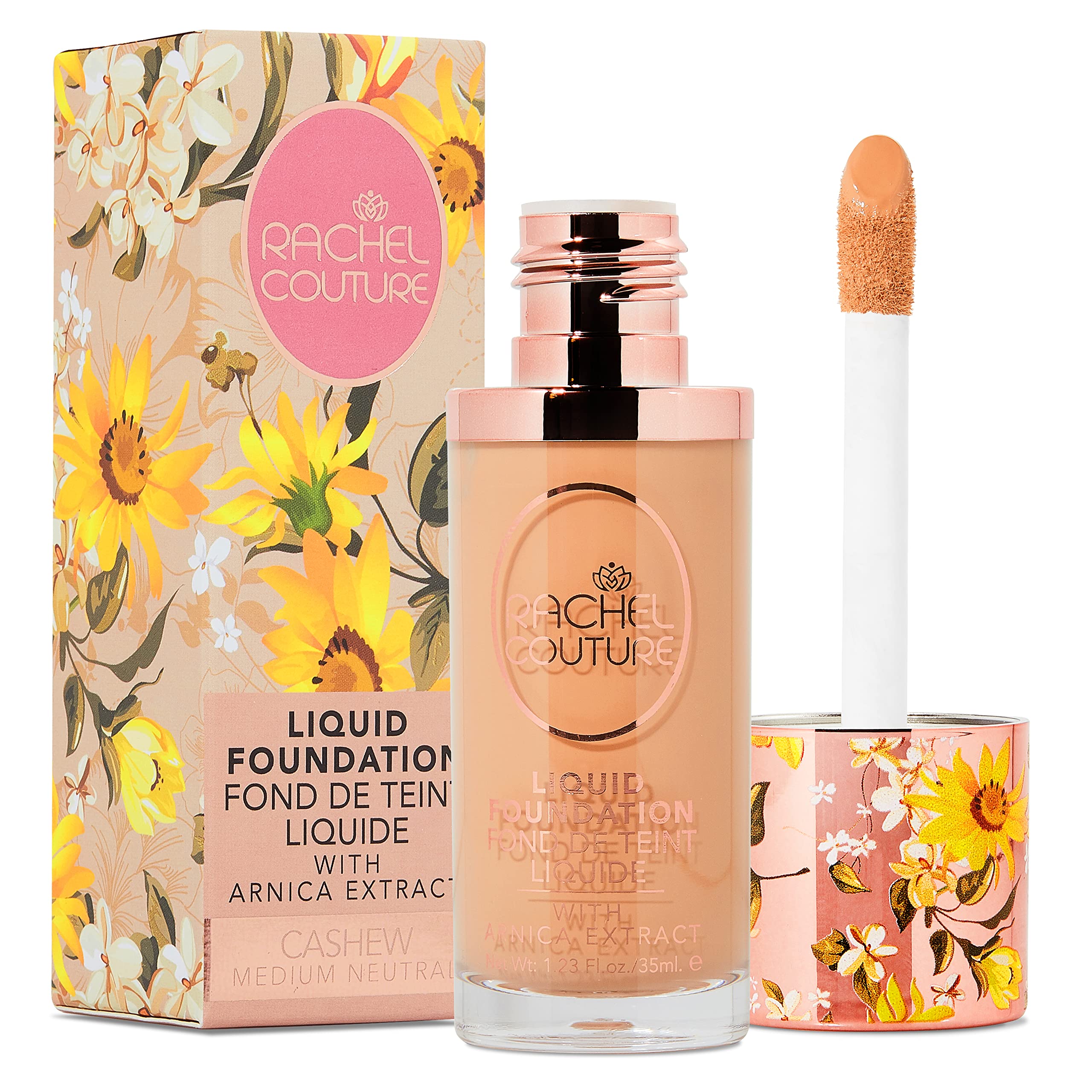 Rachel Couture lightweight foundation bottle pour for a smooth, natural finish.