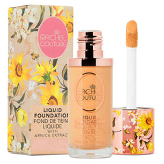 Rachel Couture lightweight foundation bottle closeup showing smooth texture and natural finish.