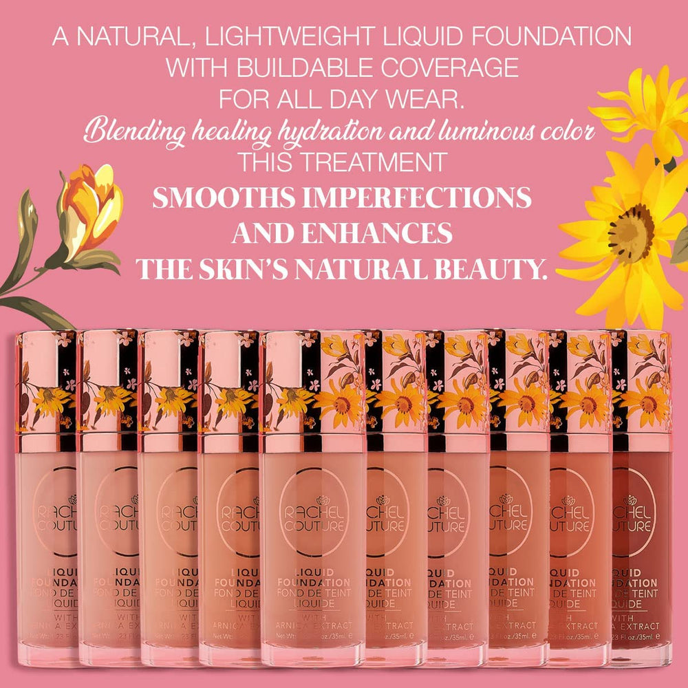 Rachel Couture matte finish swatches show versatile coverage across different skin tones.