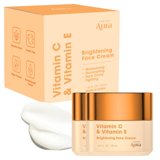 Radiant Aura vitamin C&E moisturizer bottle front view highlighting lightweight hydration
