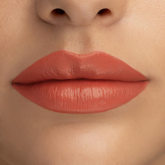 Radiant Professional Advanced Care Lipstick brick swatch on skin with rich color