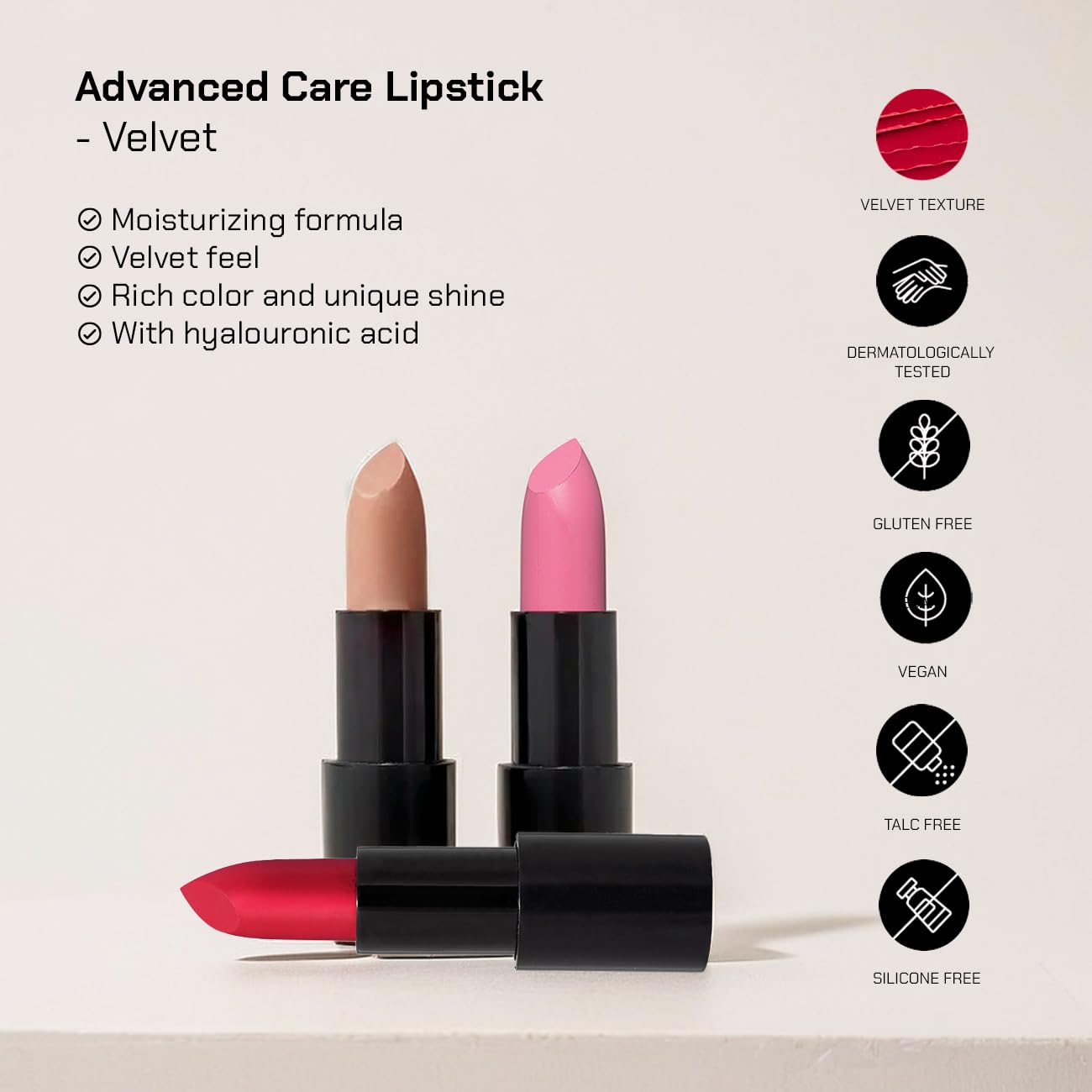 Hyaluronic acid spheres inside Radiant lipstick hydrate the lips as you wear