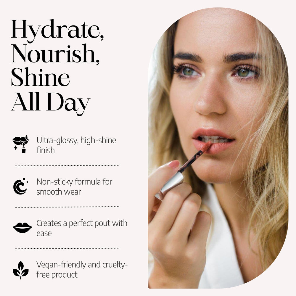 Radiant Professional Lip Glaze 12 Taupe Gloss complements many looks with hydration.