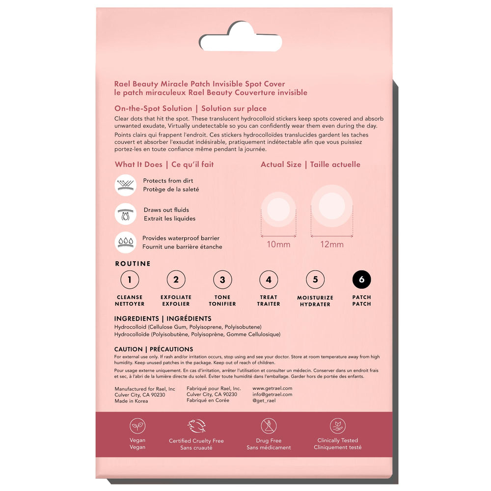 Rael 72-count patch pack provides convenient acne spot care.