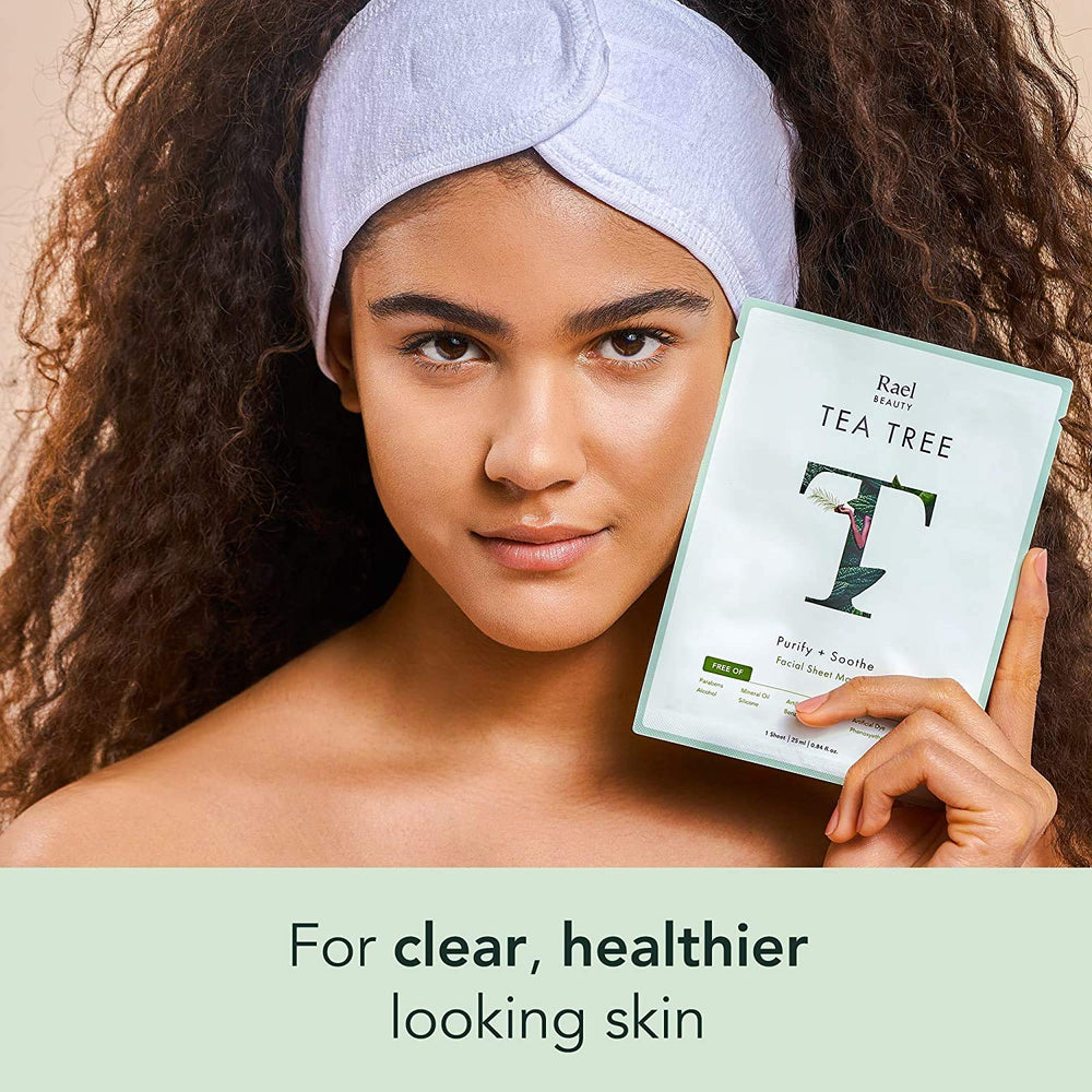 Rael Tea Tree Face Mask sheet material close-up, comfortable wear