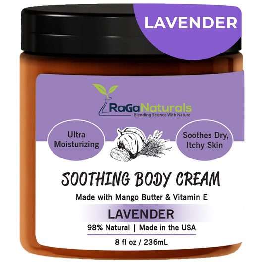 RaGaNaturals calming lavender cream jar front for soothing hydration