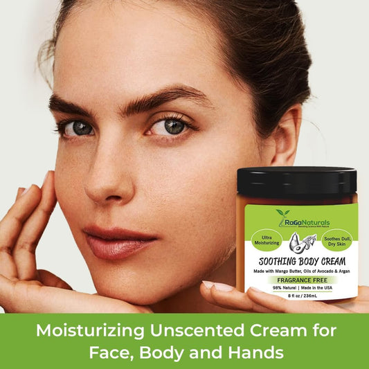 RaGaNaturals fragrance-free label shows unscented hydration for sensitive skin