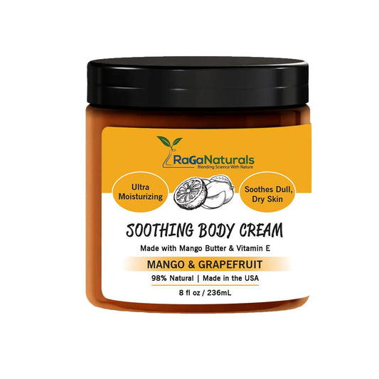RaGaNaturals Mango Butter Cream bottle delivering lightweight hydration.