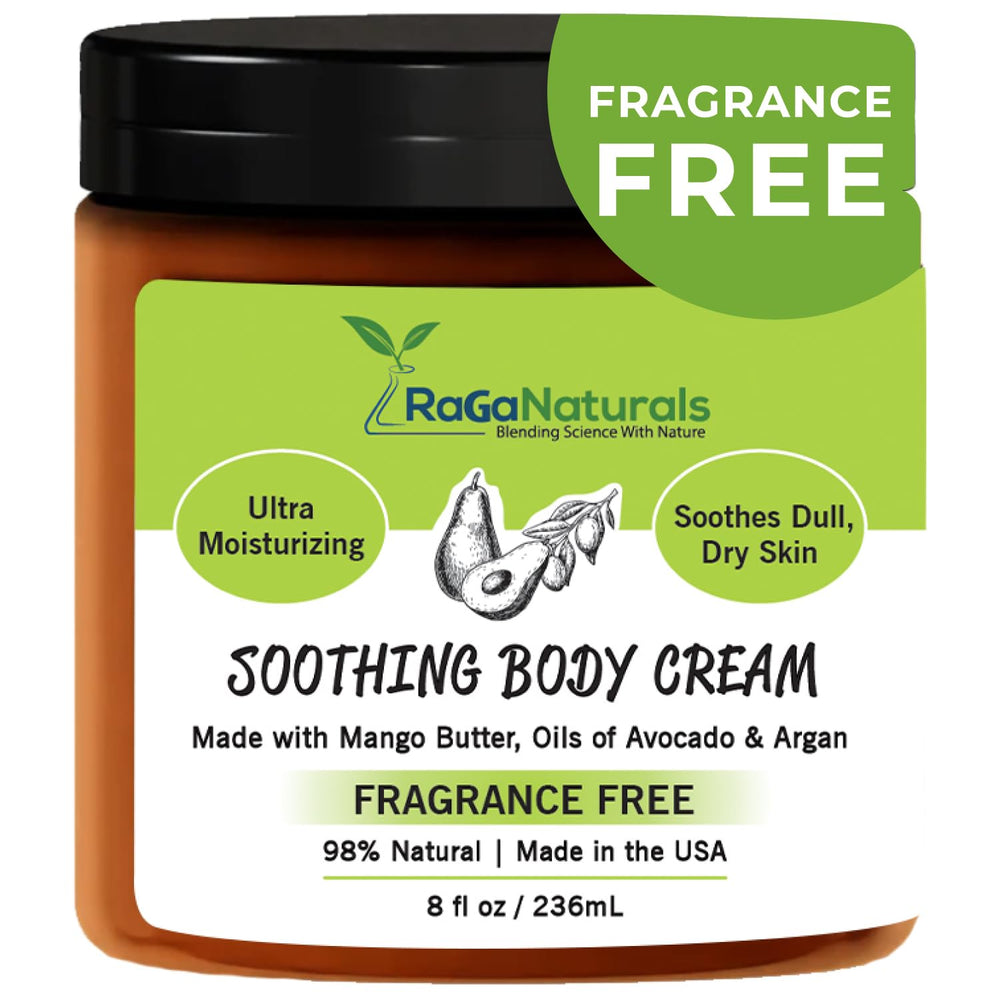 RaGaNaturals Mango Butter Cream in jar delivering rich moisture for dry skin