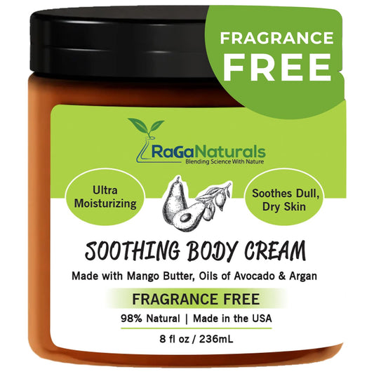 RaGaNaturals Mango Butter Cream in jar delivering rich moisture for dry skin