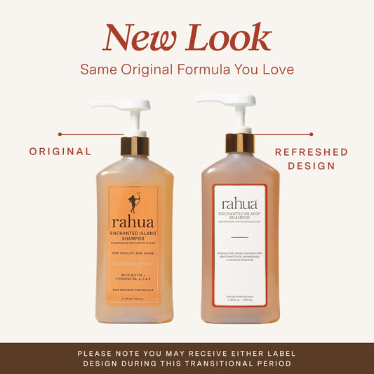 Close-up of Rahua Enchanted Island Shampoo ingredients signaling nourishing botanicals for hair.