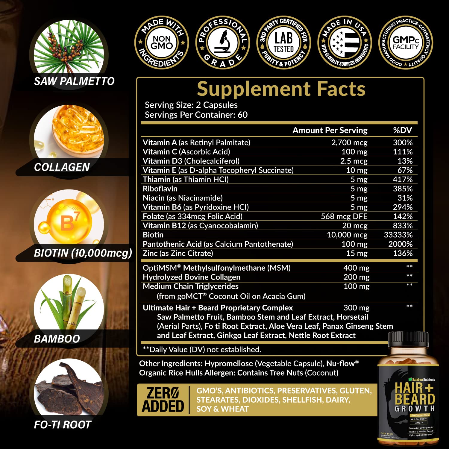 Rainbow Nutrients biotin 10000mcg capsules close up