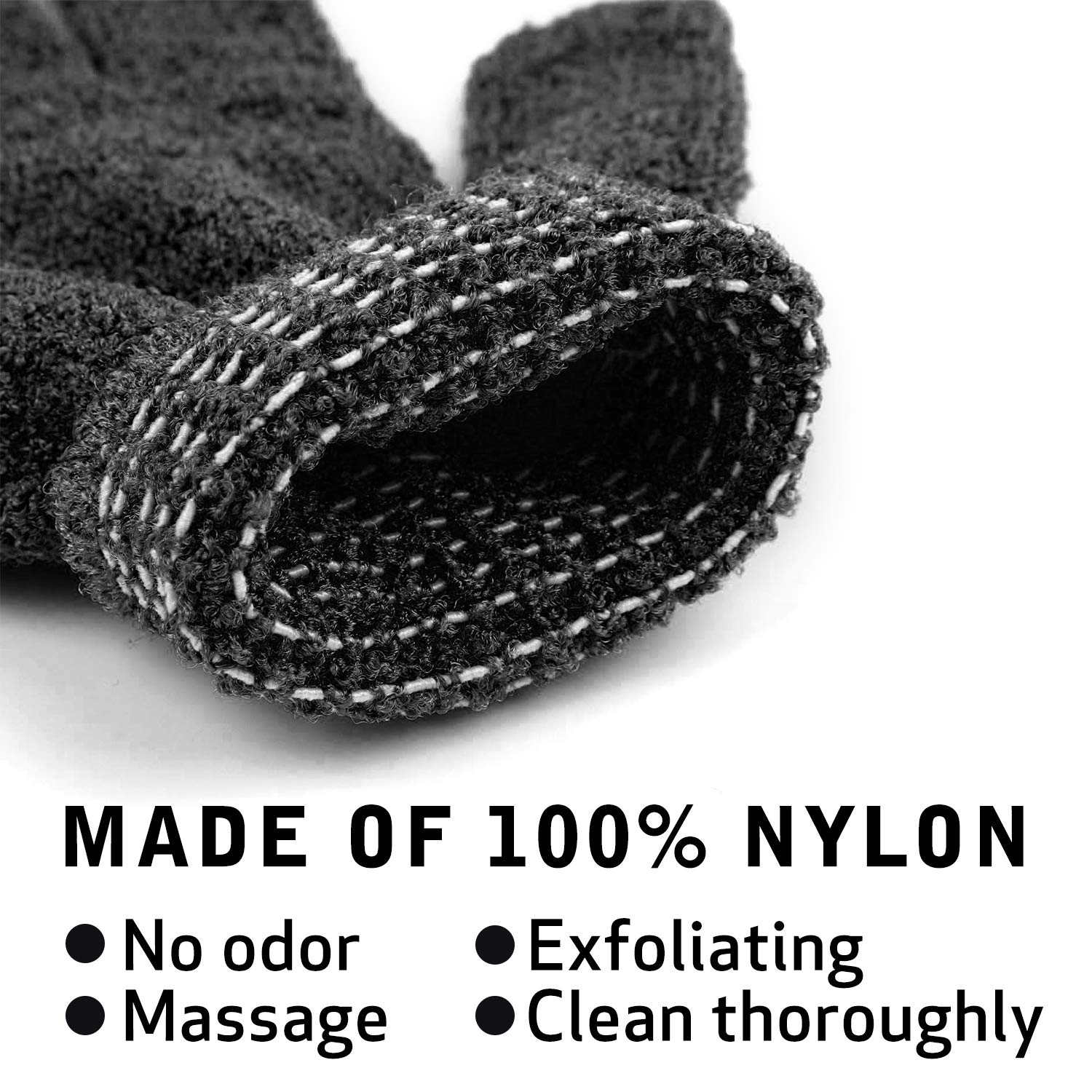 Rainmae black shower gloves with flexible fit for all hand sizes.