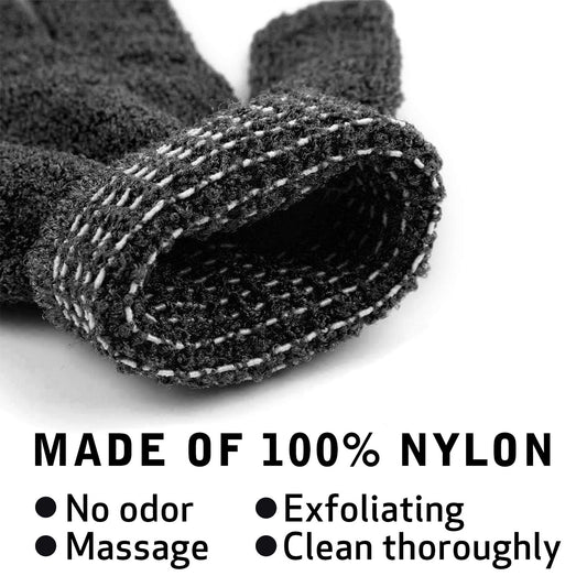 Rainmae black shower gloves with flexible fit for all hand sizes.