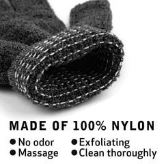 Rainmae black shower gloves with flexible fit for all hand sizes.