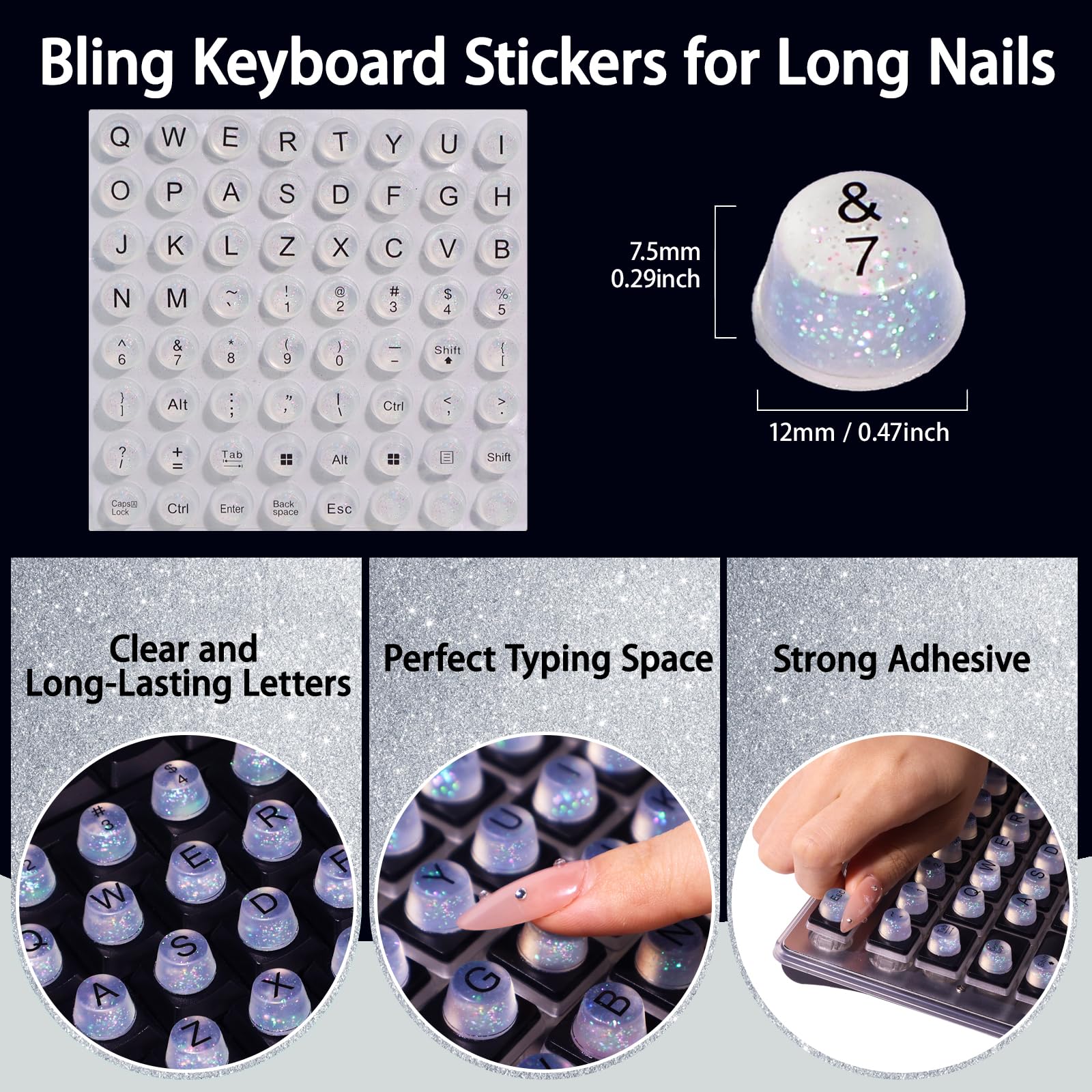 Raised Button 64 keys sticker set closeup providing full key coverage for typing