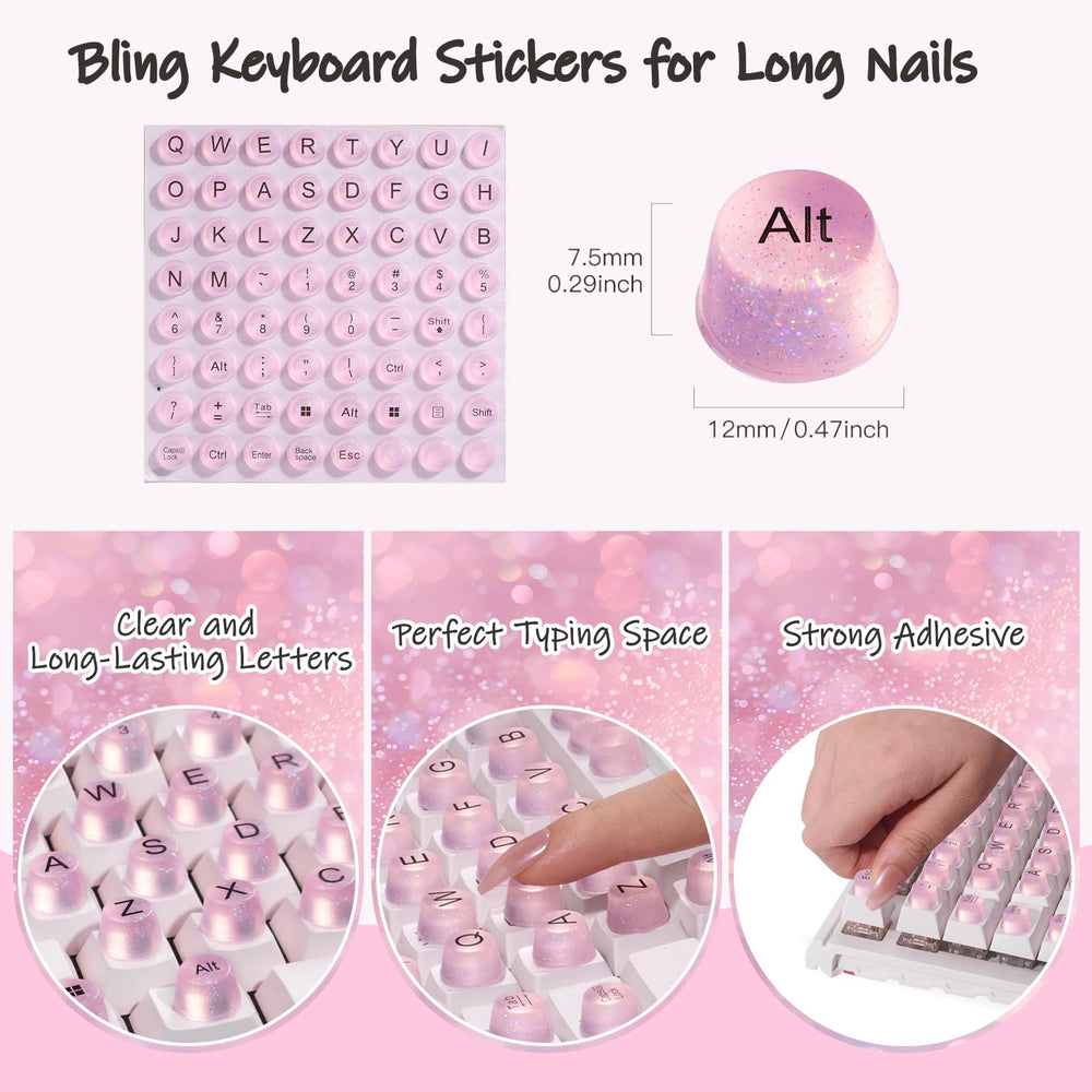 Raised Button long-nails typing setup highlights nail-friendly, snag-free design.