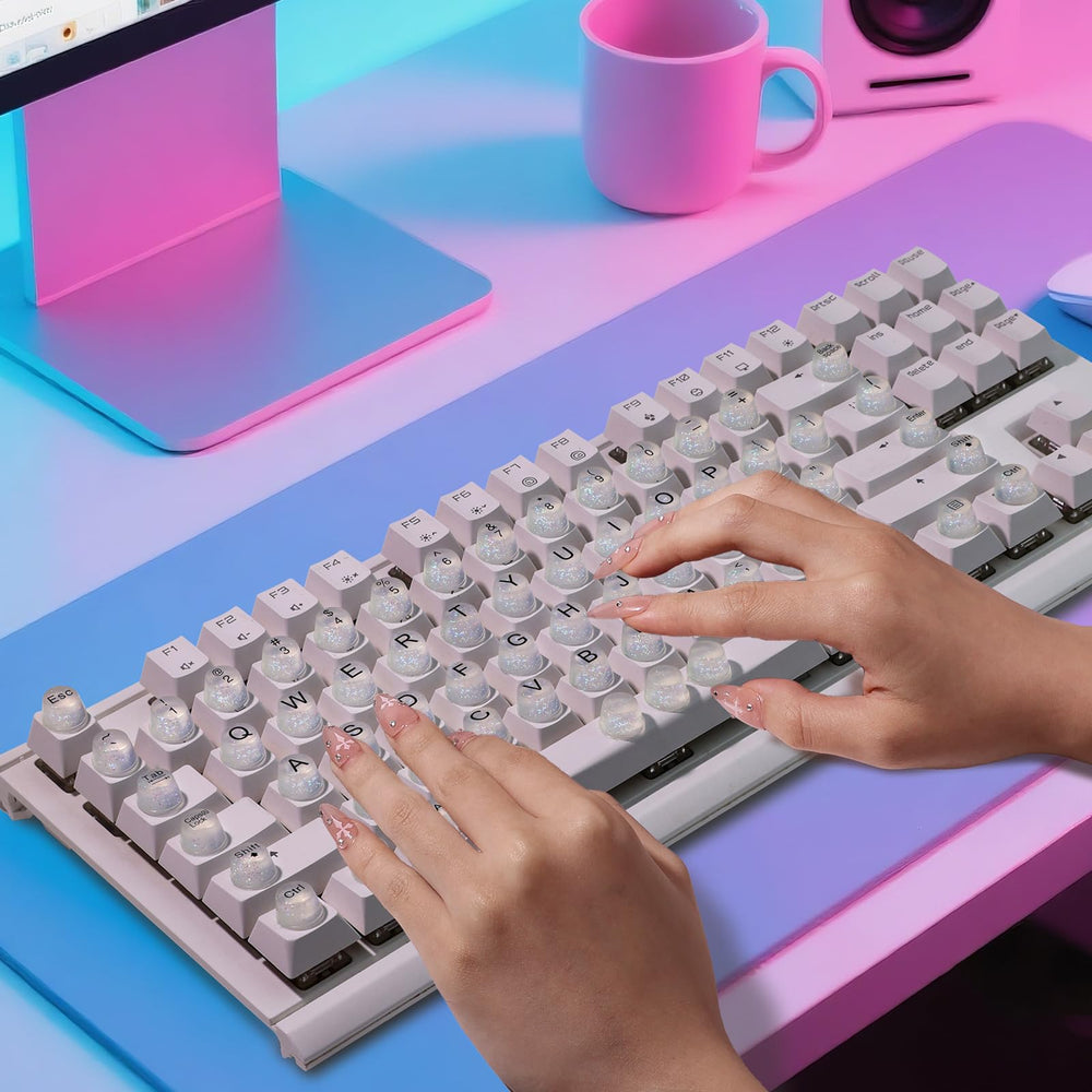 Raised Button soft silicone keycaps closeup with comfortable, sweat-reducing typing feel