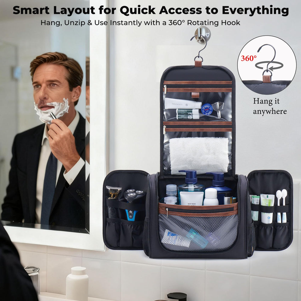 Ralnitote 180-degree side compartments keep grooming items organized at a glance
