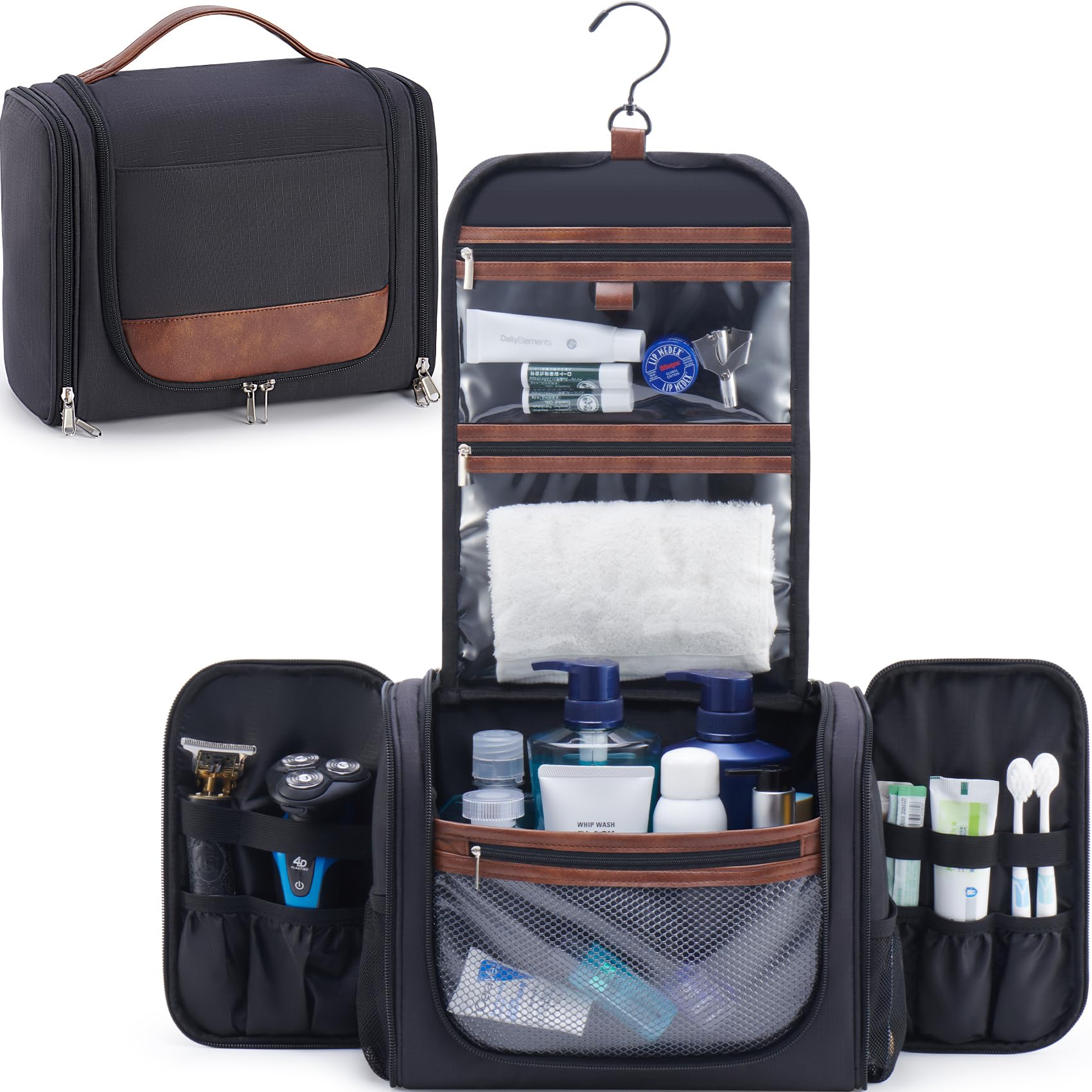 Ralnitote large hanging toiletry bag with ample space for full-size bottles during travel