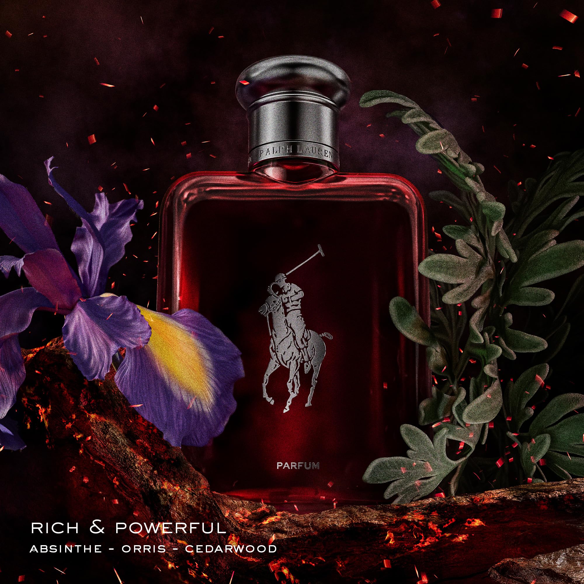 Ralph Lauren Polo Red Parfum cap closeup highlighting premium design.