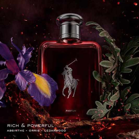 Ralph Lauren Polo Red Parfum cap closeup highlighting premium design.