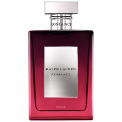 Ralph Lauren Romance Elixir bottle close-up highlighting rose and lychee notes for romantic evenings.