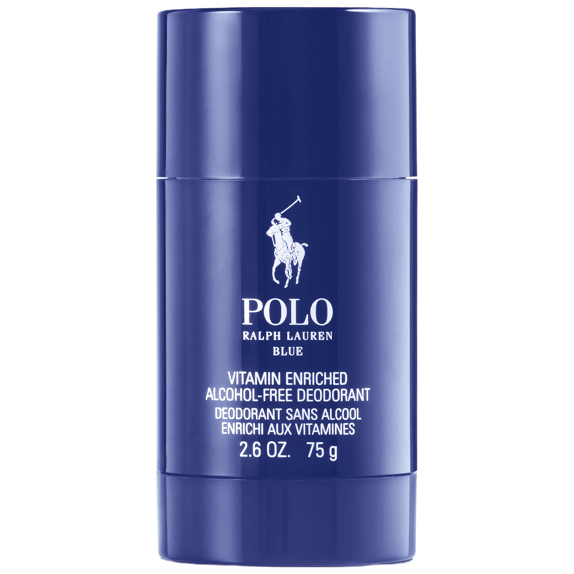 Ralph Lauren Polo Blue deodorant stick, front view, delivers lasting freshness for daily wear.