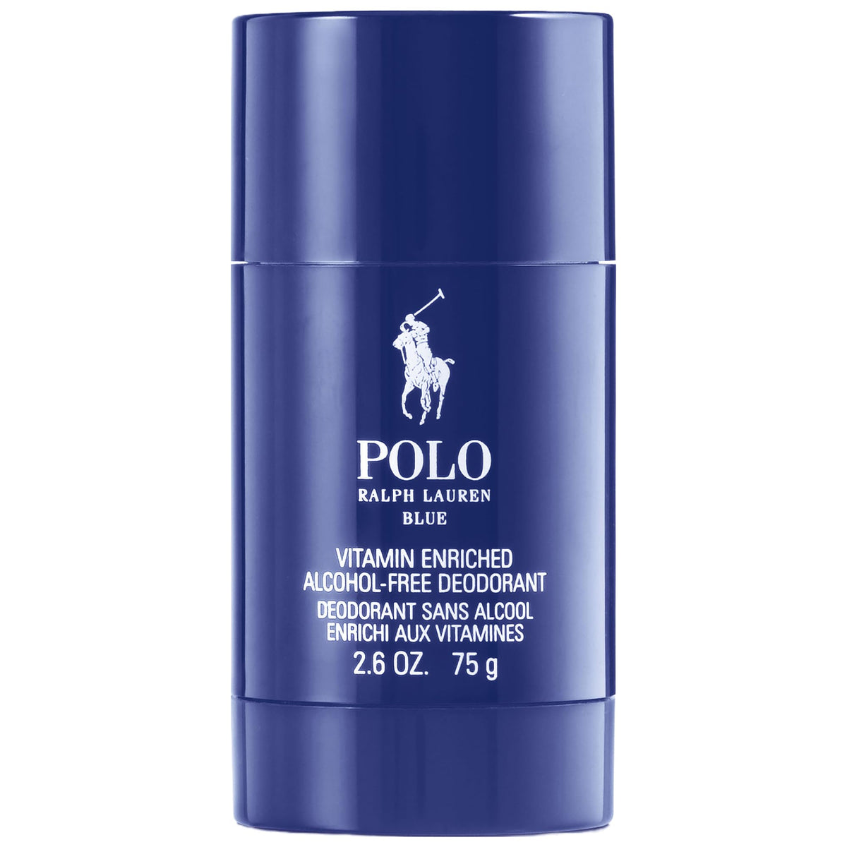 Ralph Lauren Polo Blue deodorant stick, front view, delivers lasting freshness for daily wear.