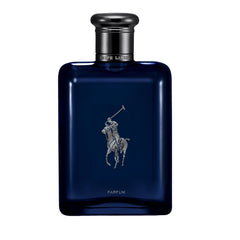 Ralph Lauren Polo Blue Parfum bottle shown, delivers aquatic freshness for everyday wear.
