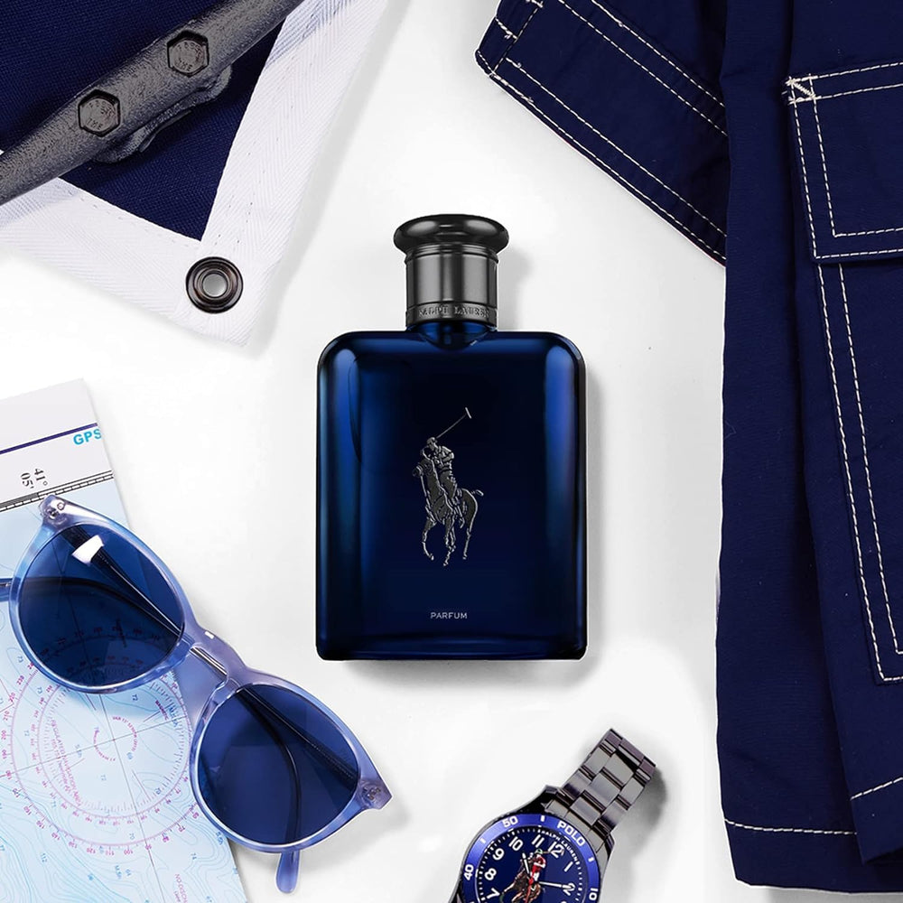 Polo Blue Parfum navy box and bottle presentation for gifting or storage.