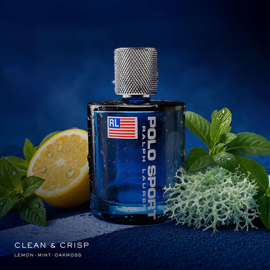 Close-up cap of Polo Sport bottle showing sleek blue design for confidence.
