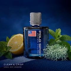 Close-up cap of Polo Sport bottle showing sleek blue design for confidence.