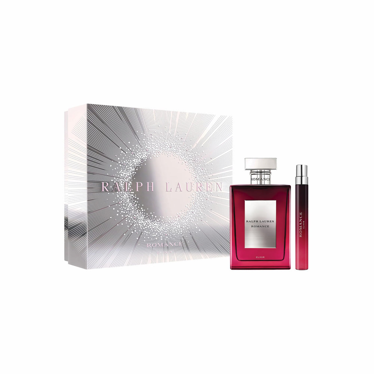 Ralph Lauren Romance Elixir bottle pour highlighting the rose heart and fruit notes for daily elegance