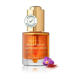 Ranavat Botanics Brightening Saffron Serum bottle glow suggests brighter, more even skin