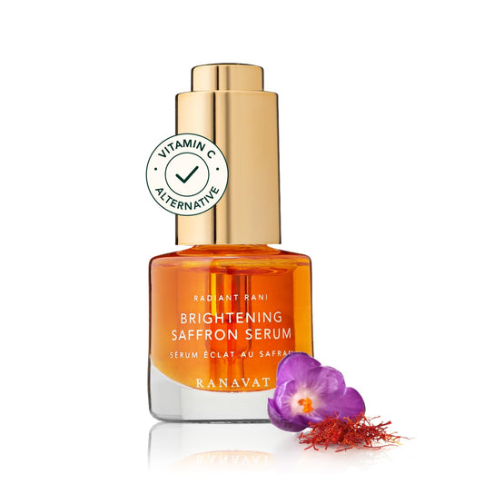 RANAVAT BOTANICS brightening saffron serum bottle for radiant skin.
