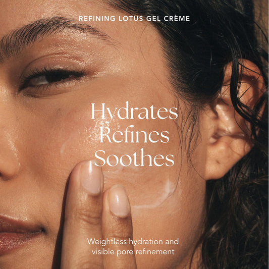 RANAVAT Botanics Refining Lotus Gel Cream texture closeup showing balanced, non-greasy finish.