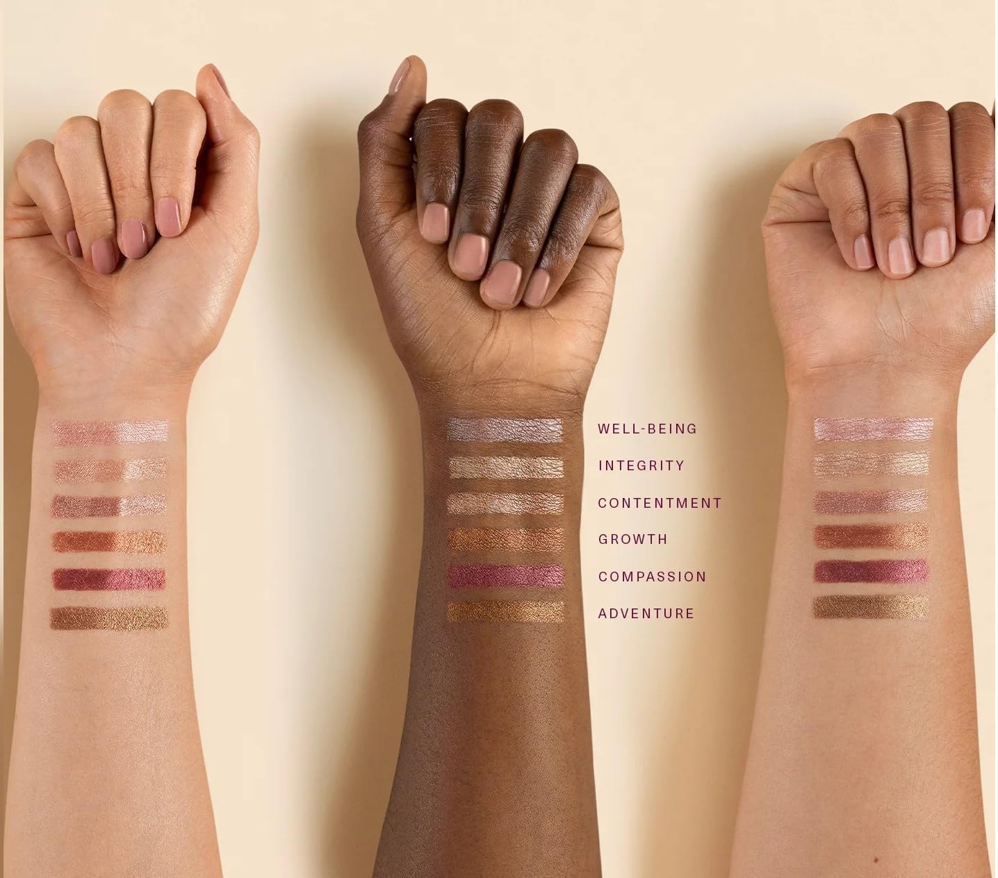 Rare Beauty Contentment swatch showing buildable shade for subtle to bold looks