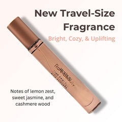 Close-up of Rare Beauty Find Comfort fragrance bottle with lemon and jasmine notes